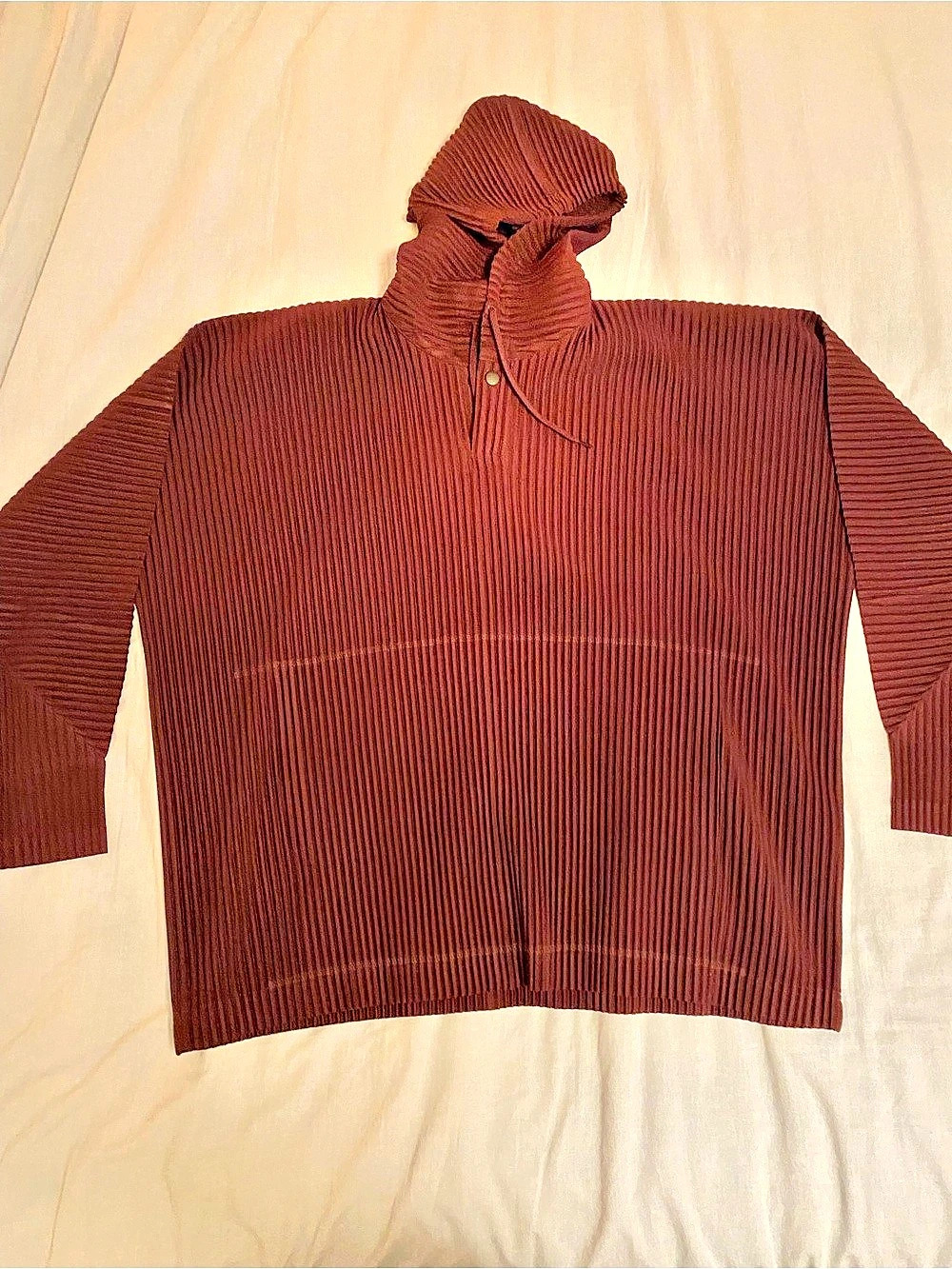 HOMME PLISSÉ ISSEY MIYAKE Monthly Colors Pleated Snap-Front Hoodie Burgundy
